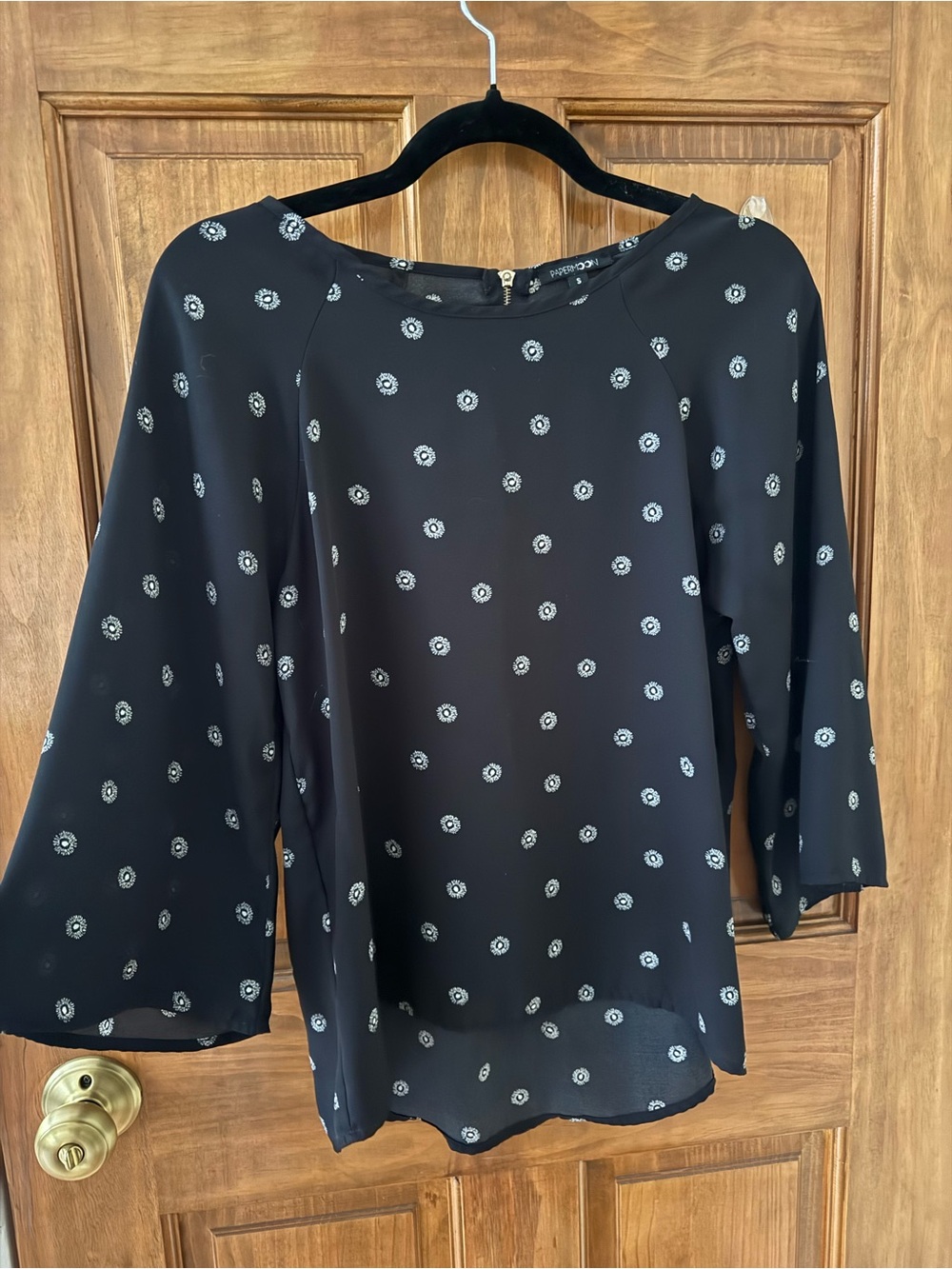 Papermoon Black Blouse with White Floral Dot Print